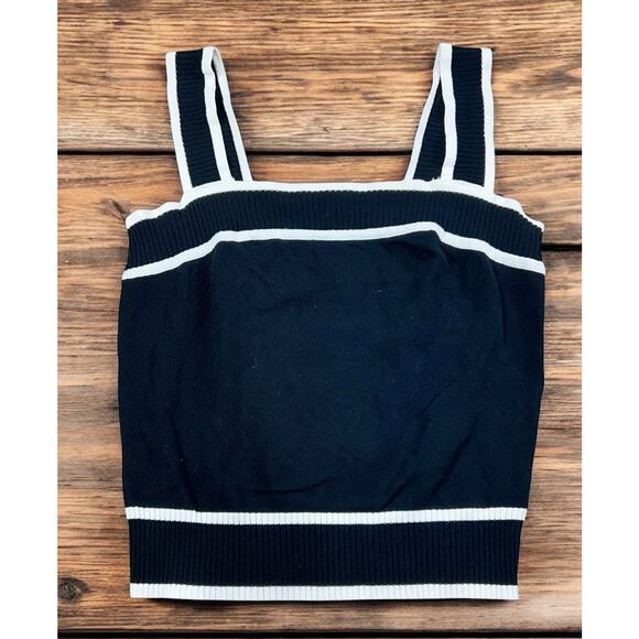Sweater Tank Top Sz Small Black White Sleeveless Blouse Ribbed Sweater - Picture 3 of 7